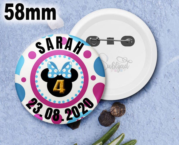 Badge rond Cadeau Anniversaire personnalisable avec Pénom et Date