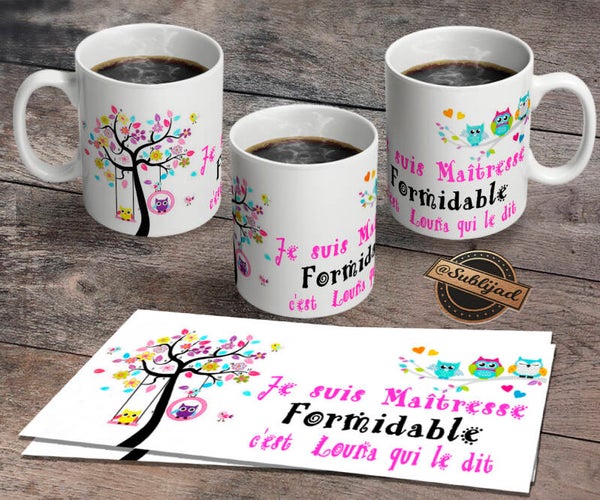 TASSE Mug je suis une maîtresse formidable personnalisé avec le prénom de votre choix