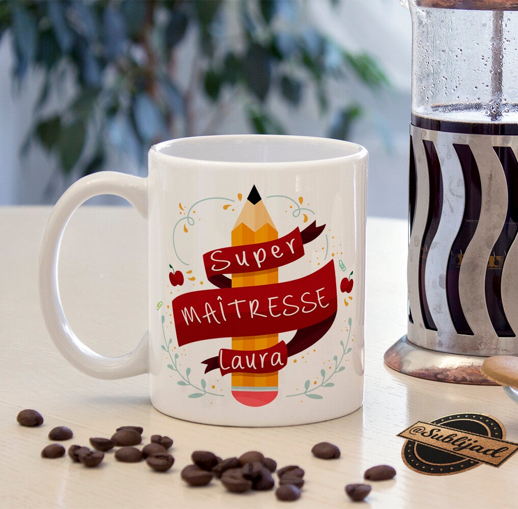TASSE Mug Super Maîtresse personnalisé avec prénom Cadeau fin d'année scolaire
