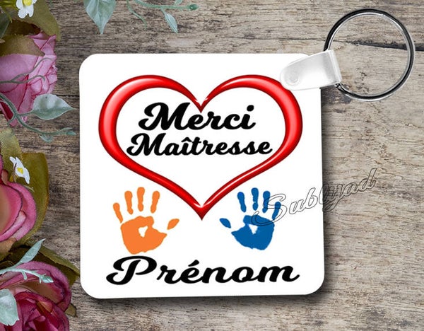 PORTE Clés RECTO VERSO merci maîtresse personnalisé avec prénom