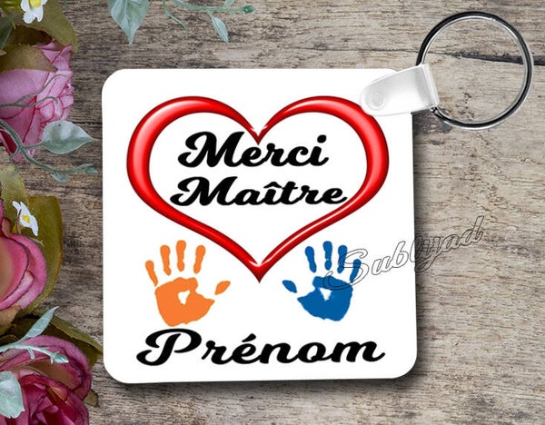 PORTE Clés RECTO VERSO merci maître personnalisé avec prénom
