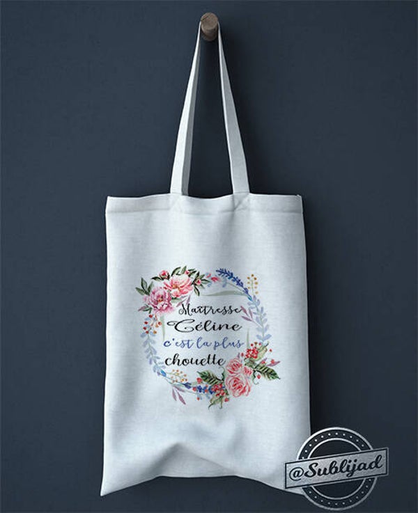 SAC TOTE BAG Maîtresse Chouette personnalisable avec le prénom de votre choix