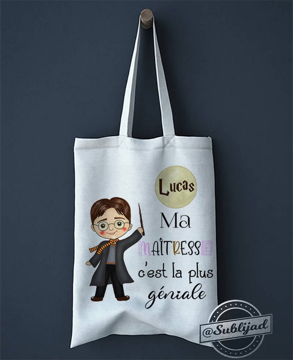 SAC TOTE BAG Ma maîtresse c'est la plus géniale personnalisé avec le prénom de votre choix idée cadeau fin d'année