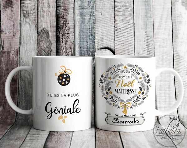 Mug Tasse personnalisé avec le prénom de votre choix Idée Cadeau Maîtresse fin d'année Noël