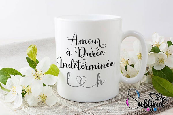 Mug Tasse Personnalisé Avec Initiale de Votre Choix Amour à Durée Indéterminée
