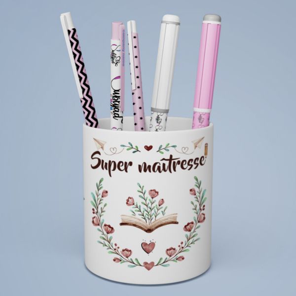 Pot à crayons Super maîtresse idée cadeau fin d'année
