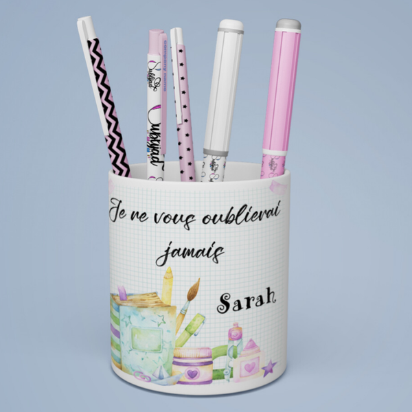 Pot à crayons maîtresse Atsem Nouou personnalisé avec le prénom de votre choix idée cadeau fin d'année