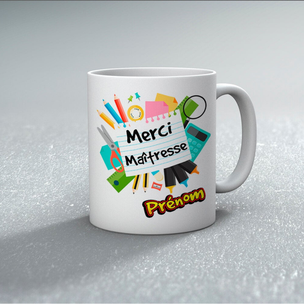 TASSE Mug Merci Maîtresse personnalisé avec le prénom de votre choix