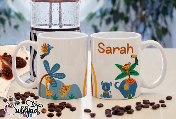 TASSE Mug animaux jungle tropicale personnalisable avec le prénom de votre choix