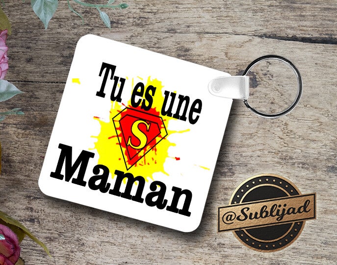 PORTE clé clés clef Sac RECTO VERSO Super Maman