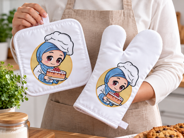 Gant de cuisine + manique personnalisés – Cadeau original – Prénom au choix