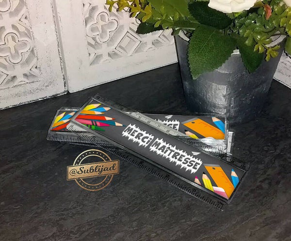 Règle acrylique 15 cm avec plaque aluminium personnalisée merci maîtresse
