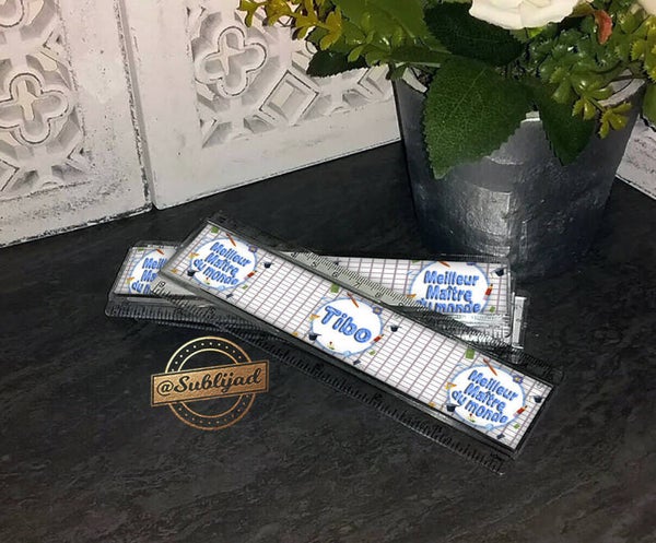 Règle 15 cm avec plaque aluminium meilleur maître du monde personnalisée  avec le prénom de votre choix