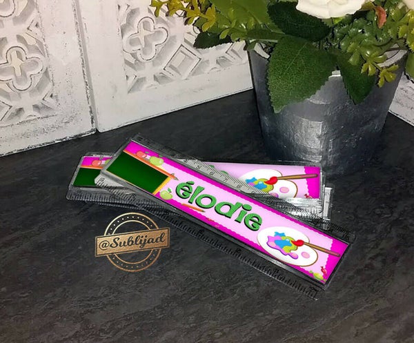 Règle 15 cm avec plaque aluminium personnalisée avec le prénom de votre choix