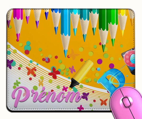 Tapis de souris simili cuir Maîtresse Maître ATSEM AVS personnalisé avec prénom