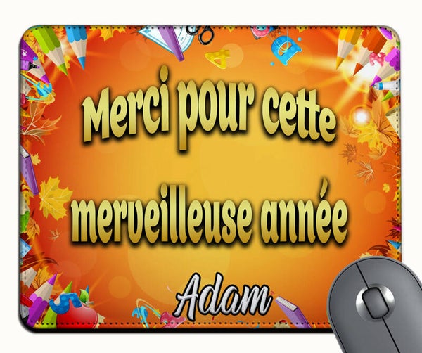 Tapis de souris simili cuir Maîtresse Maître ATSEM AVS personnalisé avec prénom
