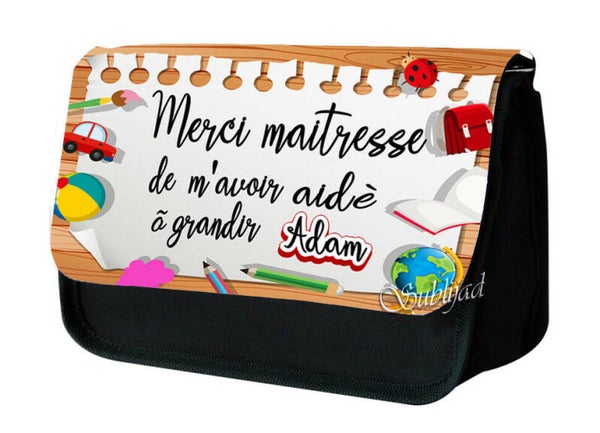 TROUSSE A CRAYONS Merci maîtresse de m'avoir aidé a grandir Personnalisé avec prénom