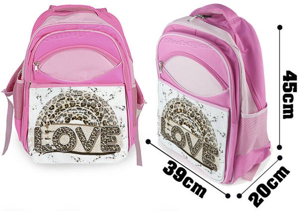 Sac à dos cartable Rose Love léopard