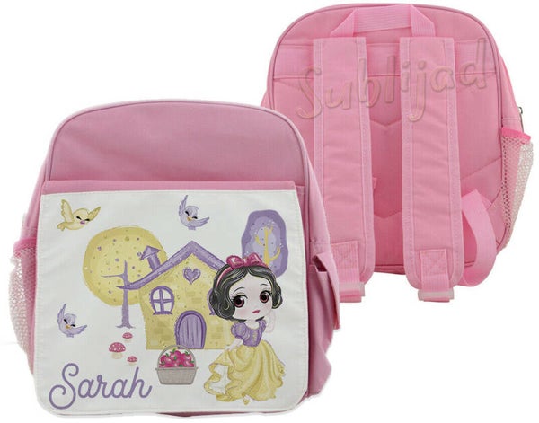 Sac à dos enfant illustration Blanche neige personnalisable avec prénom