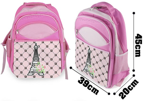Sac à dos cartable Rose Paris tour Eiffel