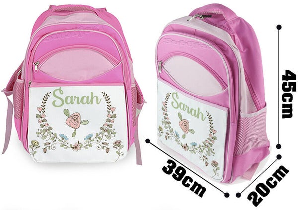 Sac à dos cartable Rose personnalisé avec le prénom de votre choix