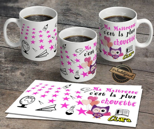 TASSE Mug Ma maîtresse c'est la plus chouette avec prénom de votre choix