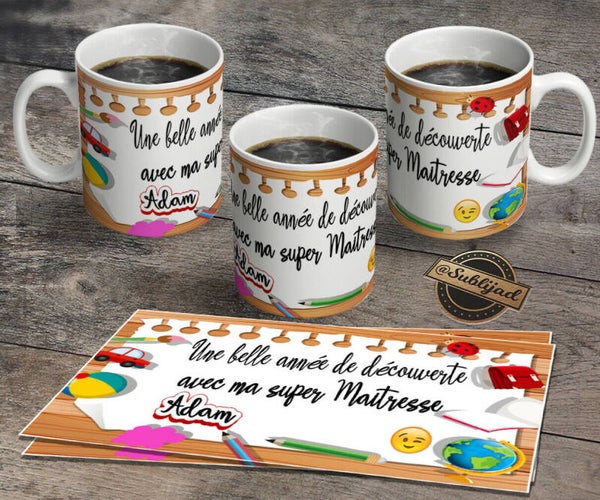 TASSE Mug maîttresse avec prénom de votre choix fin d'année scolaire