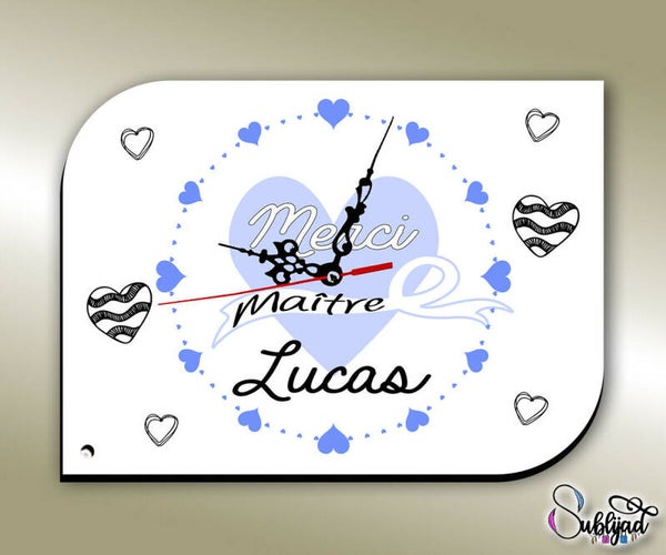 Horloge Pendule remerciement Maître personalisée avec le prénom de votre choix