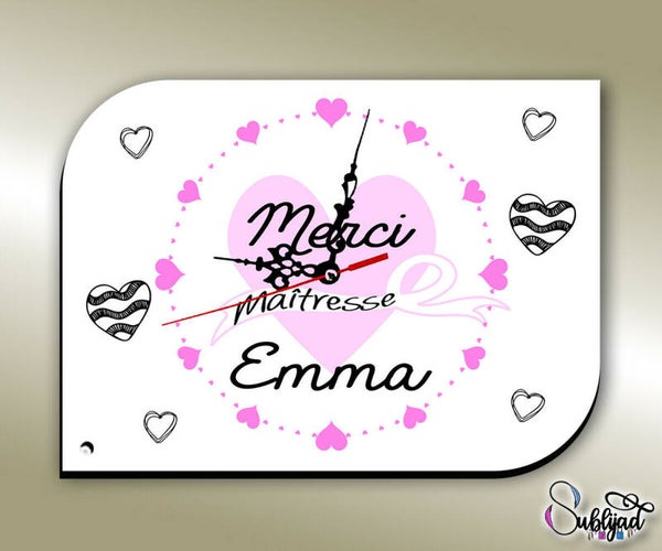 Horloge Pendule remerciement Maîtresse personalisée avec le prénom de votre choix