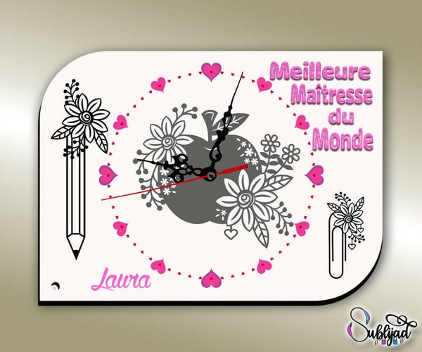 Horloge Pendule meilleure Maîtresse personnalisée avec le prénom de votre choix