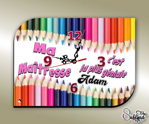 Horloge Pendule Maîtresse géniale personnalisée avec le prénom de votre choix