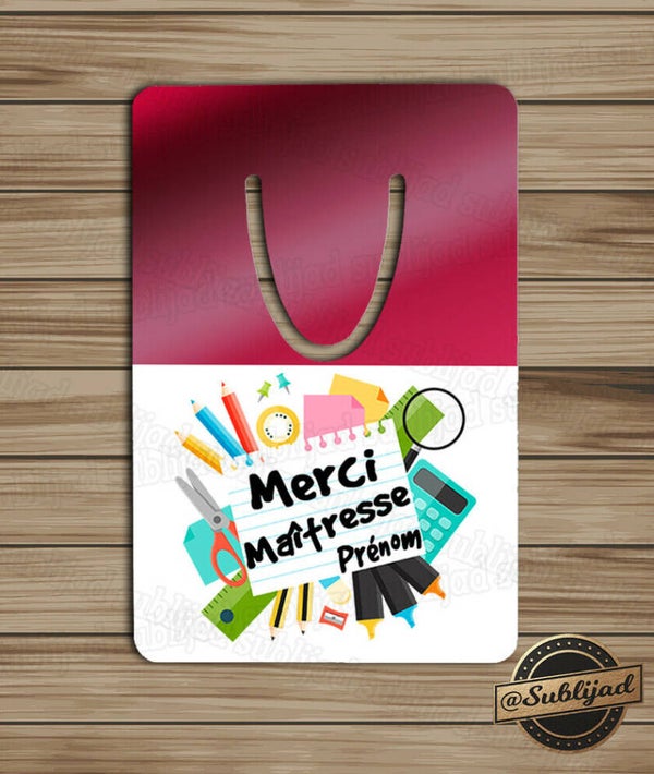 Marque page aluminium Merci maîtresse personnalisé avec le prénom de votre choix
