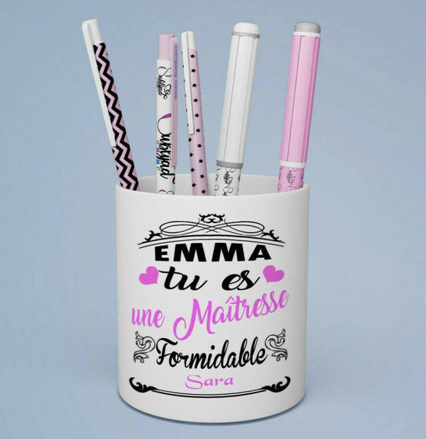 Pot à crayons Maîtresse Formidable Personnalisée avec le prénom de votre choix