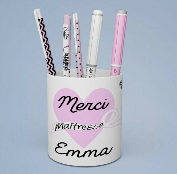 Pot à crayons Merci Maîtresse personnalisé avec le Prenom de votre choix
