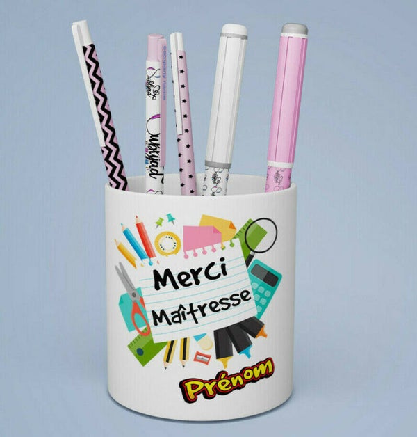 Pot à crayons Merci Maîtresse Personnalisée avec prénom de votre choix