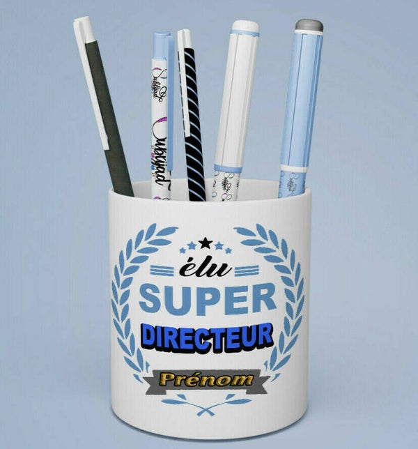 Pot à crayons élu super Directeur personnalisé avec le prenom de votre choix