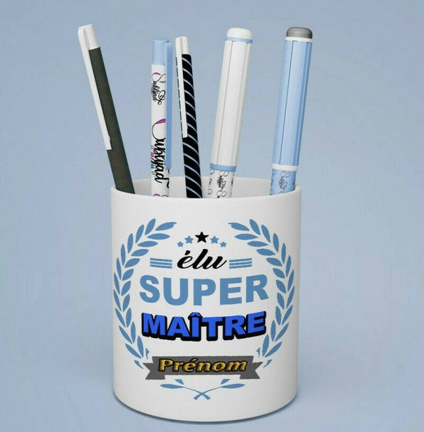 Pot à crayons élu super Maître personnalisé avec le prenom de votre choix