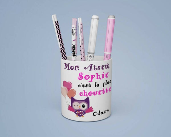 Pot à crayons Mon atsem c'est la plus chouette personnalisé avec Prenom