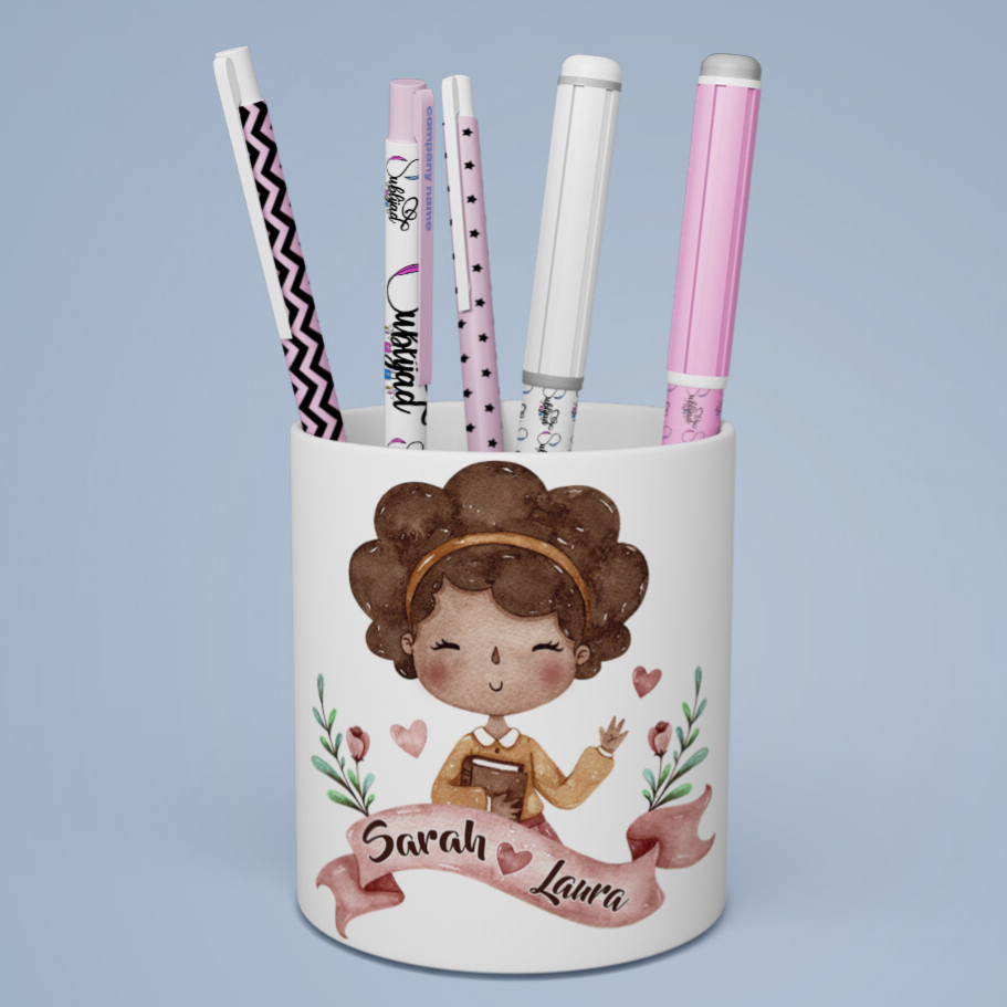 Pot à crayons Maîtresse Atsem Nounou personnalisé avec Prénom