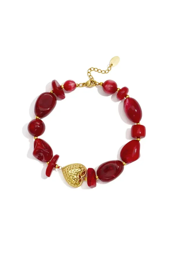 Beaded Bracelets Heart wine red