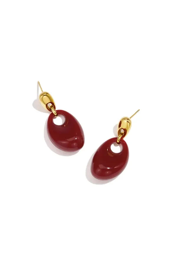 Resin Drop Earrings Irregular Shape wine red
