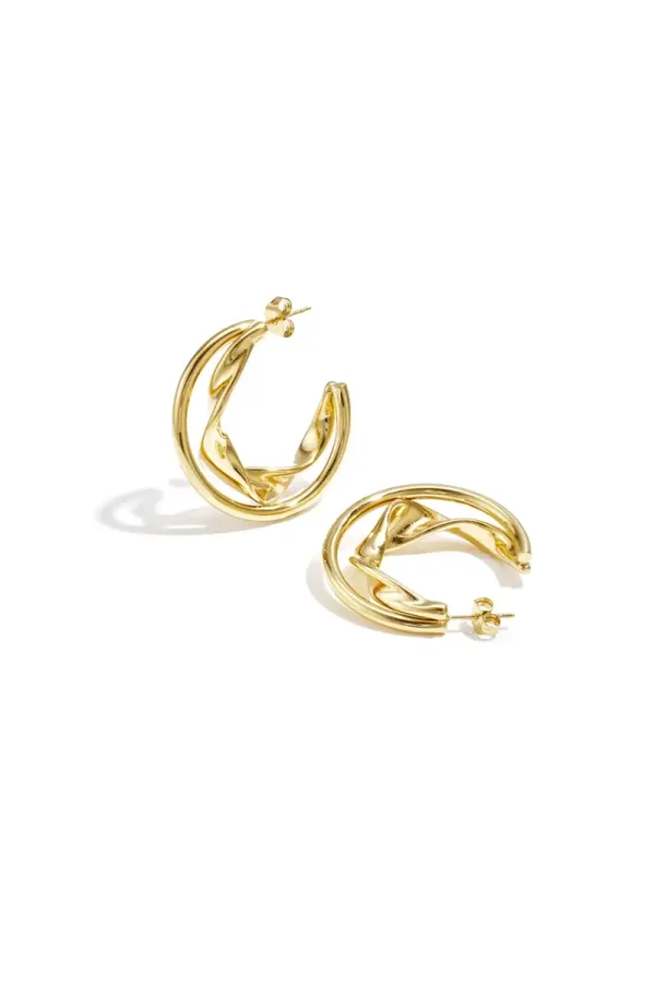 Double Chunky Hoop Earrings With Twisted Detail gold