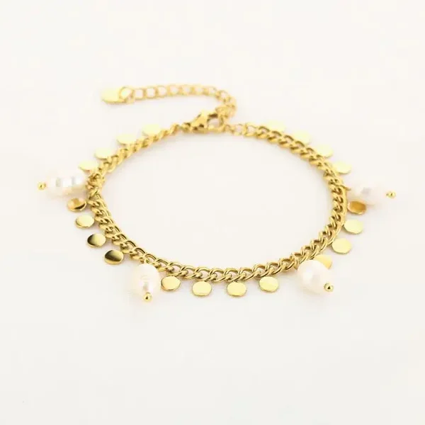 Luxe armband met muntjes en parels goud