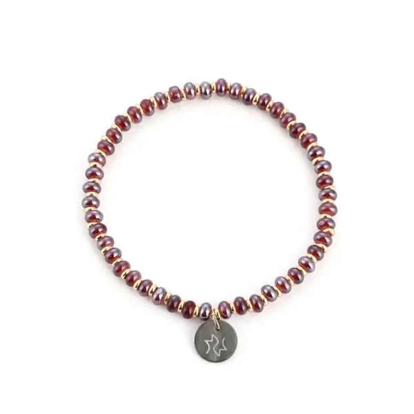 Kralen armbandje met stainless steel kralen DEEP RED