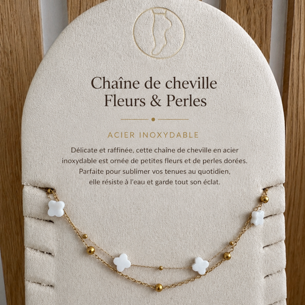 Chaîne de cheville double - doré avec perles nacrées