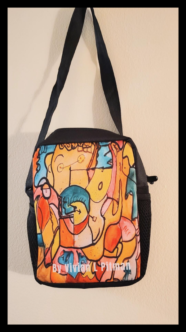 This book bag has two side pockets and is ten inches in height and nine inches wide