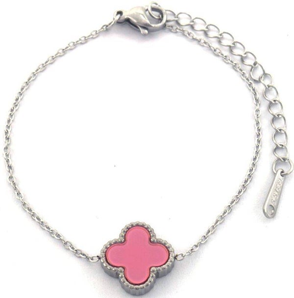 Armband klaver zilver/roze