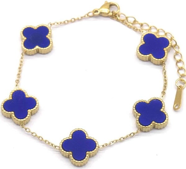 Armband klaver goud/blauw