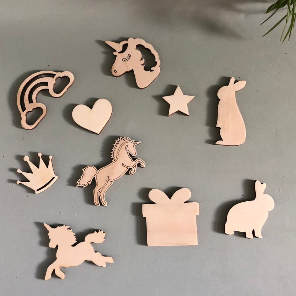 Houten figuren thema unicorn