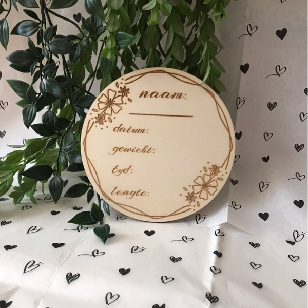 Geboorteaankondiging bordje bloem